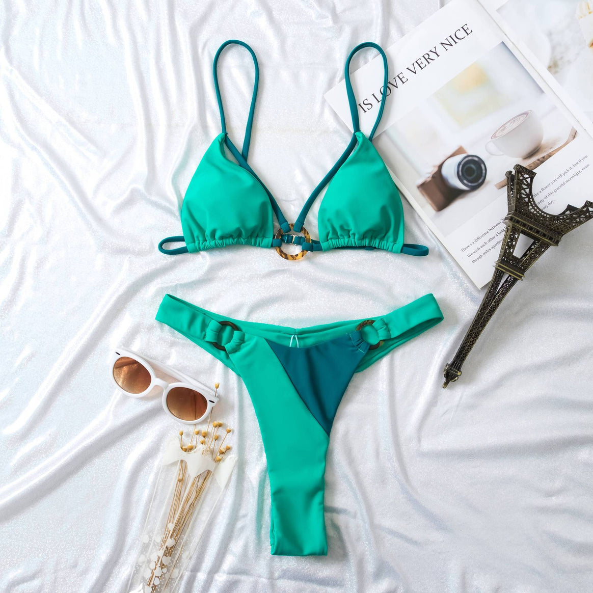 Women's Triangle Bikini with Fashionable Ring Detail Mune Fashion