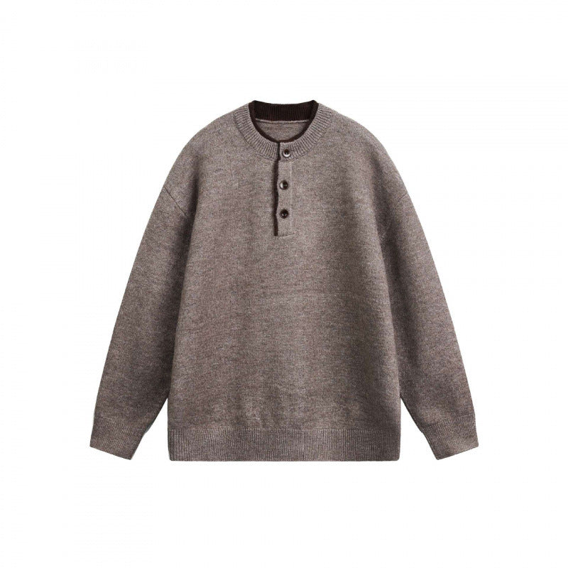 Unisex Chunky Knit Henley Sweater with Half Button Placket and Ribbed Neckline Mune Fashion