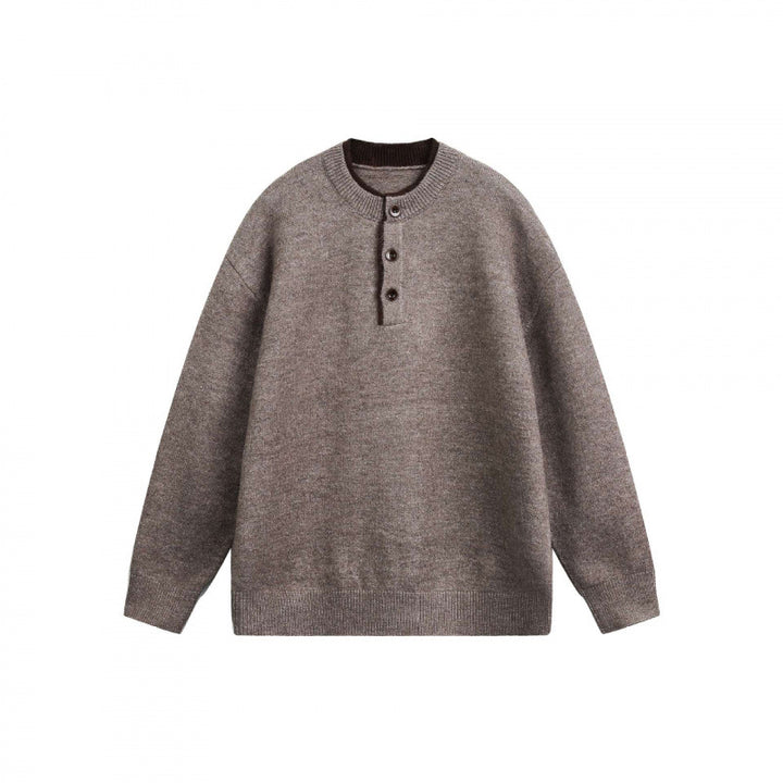 Unisex Chunky Knit Henley Sweater with Half Button Placket and Ribbed Neckline Mune Fashion