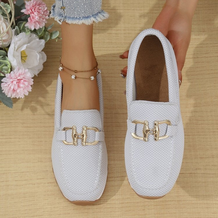 Ladies Breathable Mesh Slippers with Decorative Metal Buckle Mune Fashion