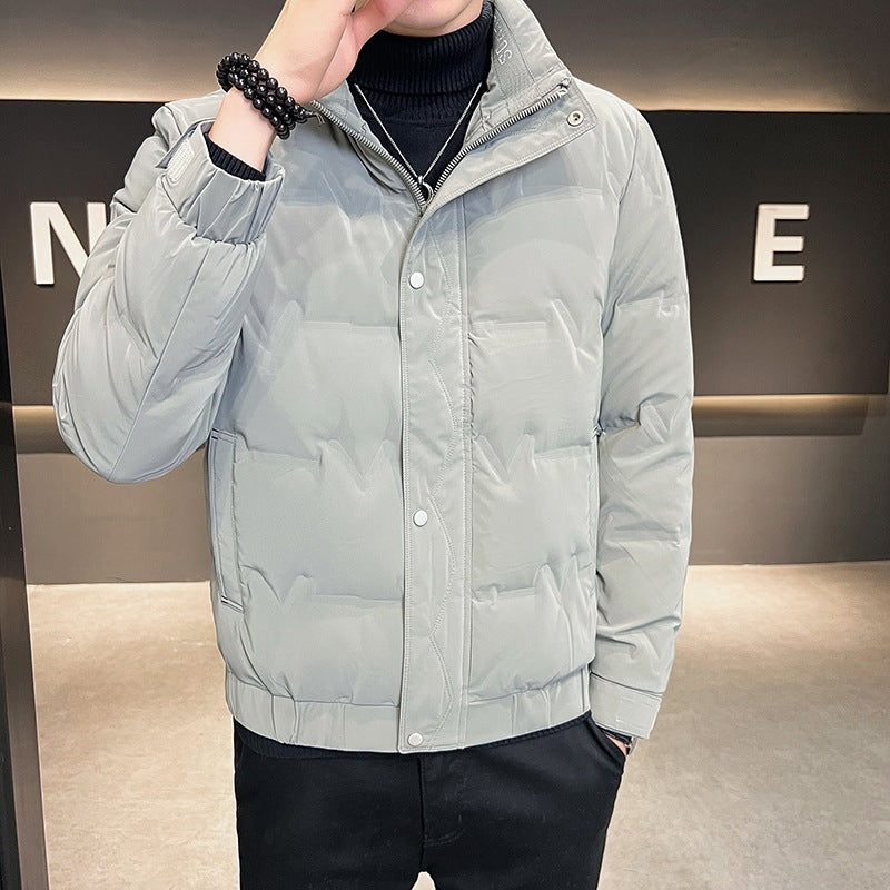 Men's short-cut quilted thermal jacket with stand-up collar and concealed zipper Mune Fashion