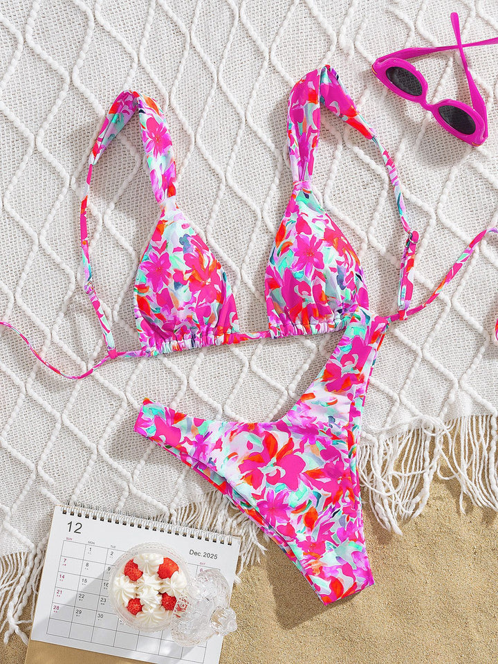 Women's triangle bikini with colorful flower design and adjustable straps Mune Fashion