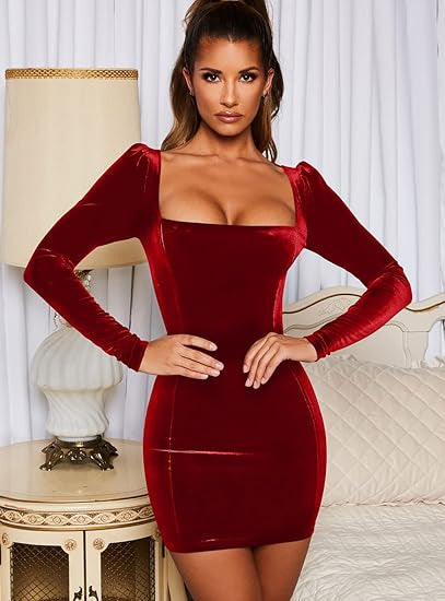 Women Elegant Velvet Mini Dress Mune Fashion
