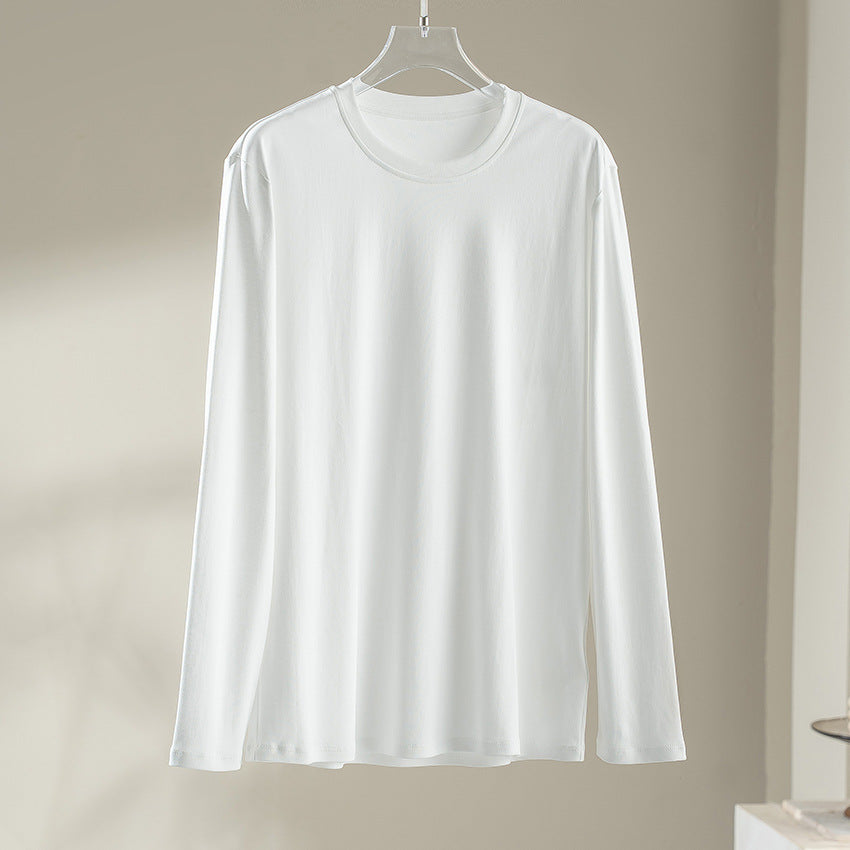 Women's Long-Sleeved Fine Modal Basic Shirt with Round Neckline Mune Fashion