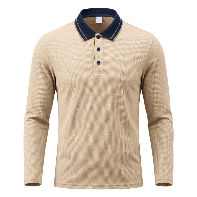Men's long sleeve polo made of structured piqué cotton blend with contrast collar Mune Fashion
