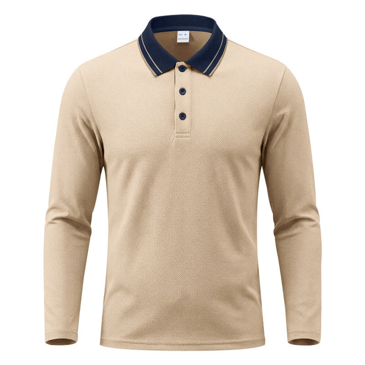 Men's long sleeve polo made of structured piqué cotton blend with contrast collar Mune Fashion
