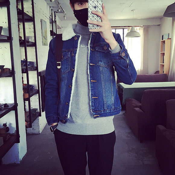 Men's denim jacket with faux fur collar Mune Fashion