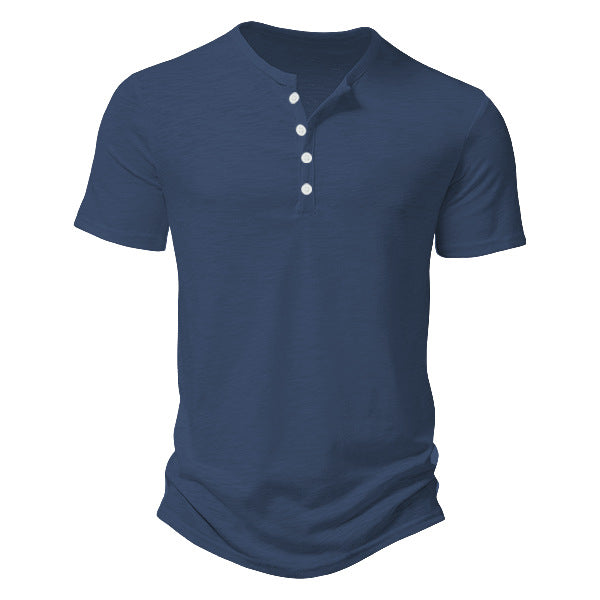 Men's short sleeve Henley style shirt made of slub cotton jersey with short button placket Mune Fashion