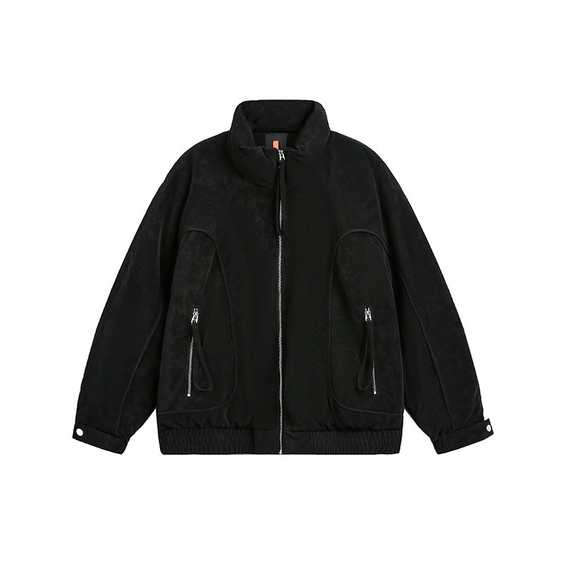 Men's Oversized Padded Bomber Jacket with Stand-Up Collar, Zipper Pockets, and Elastic Hem Mune Fashion