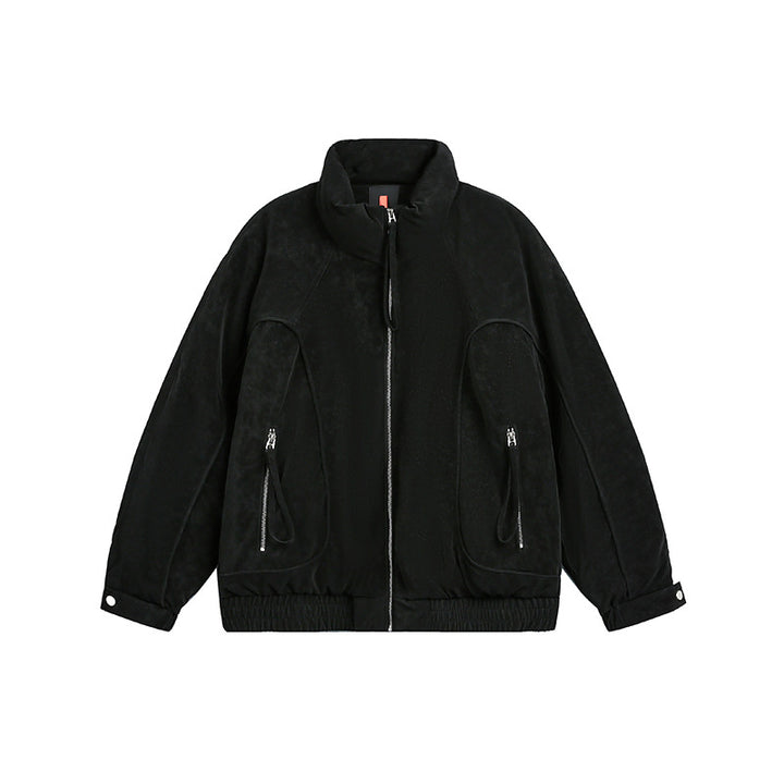 Men's Oversized Padded Bomber Jacket with Stand-Up Collar, Zipper Pockets, and Elastic Hem Mune Fashion