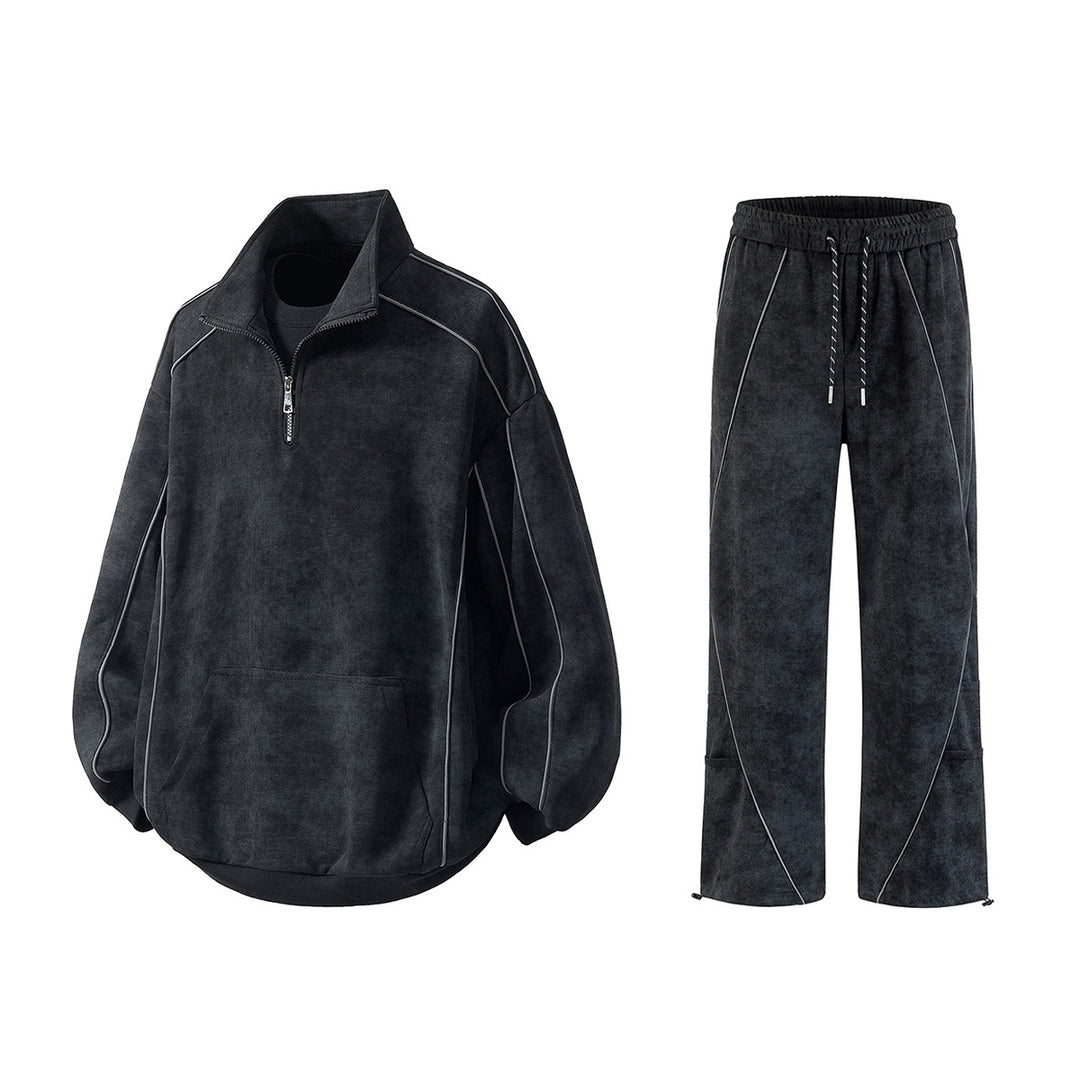 Men's Oversize Half-Zip Sweatshirt with Kangaroo Pocket, Contrast Piping and Balloon Sleeves Mune Fashion