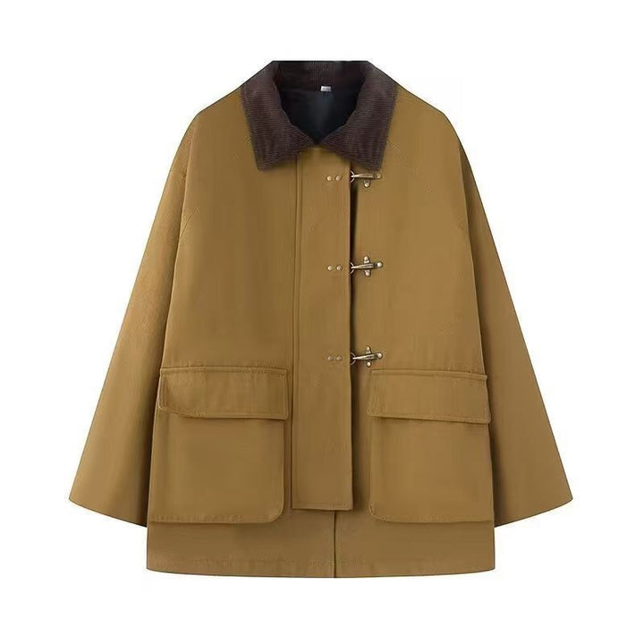 Women Oversize Short Coat with Toggle Closures and Cord Collar Mune Fashion