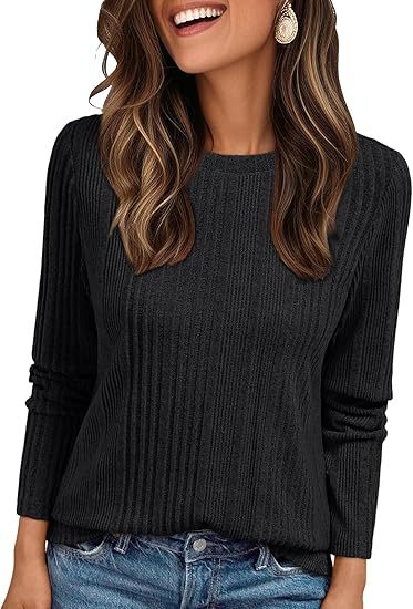 Women's Ribbed Fine Knit Long Sleeve with Round Neck and Relaxed Fit Mune Fashion