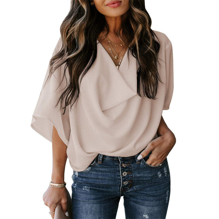 Women Elegant Draped Blouse Mune Fashion