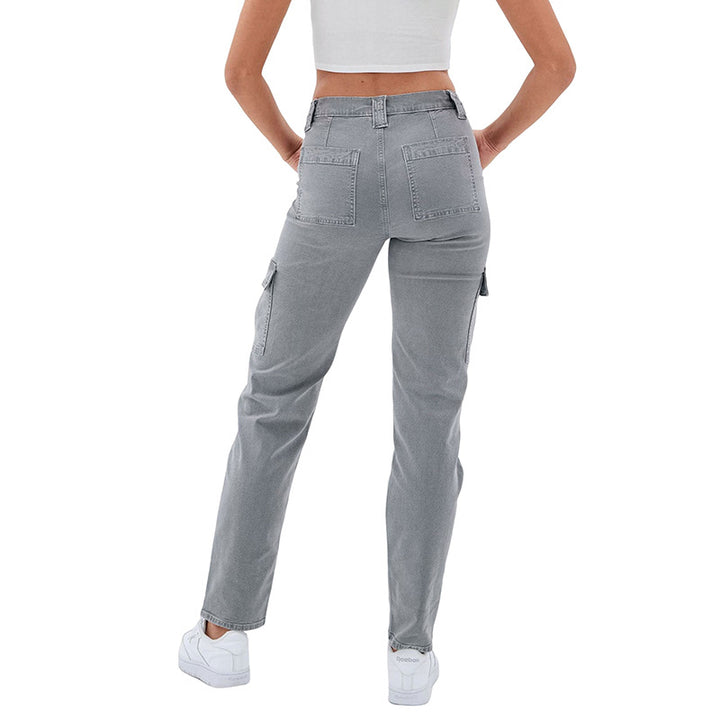 Women's High-Waisted Denim Cargo Pants with Straight Leg and Multiple Pockets Mune Fashion