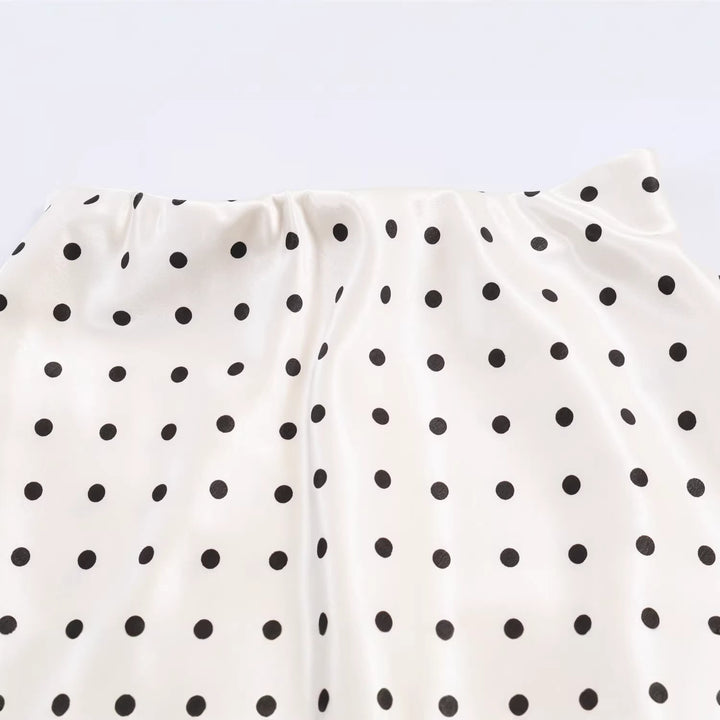 Women's A-Line Midi Skirt with Double Layer Hem and Polka Dot Print