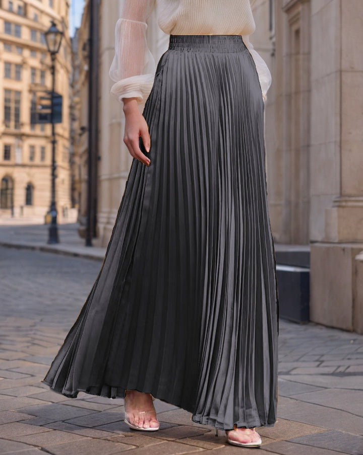 Women nan Maxi skirt pleated from flowing satin with elastic waistband Mune Fashion