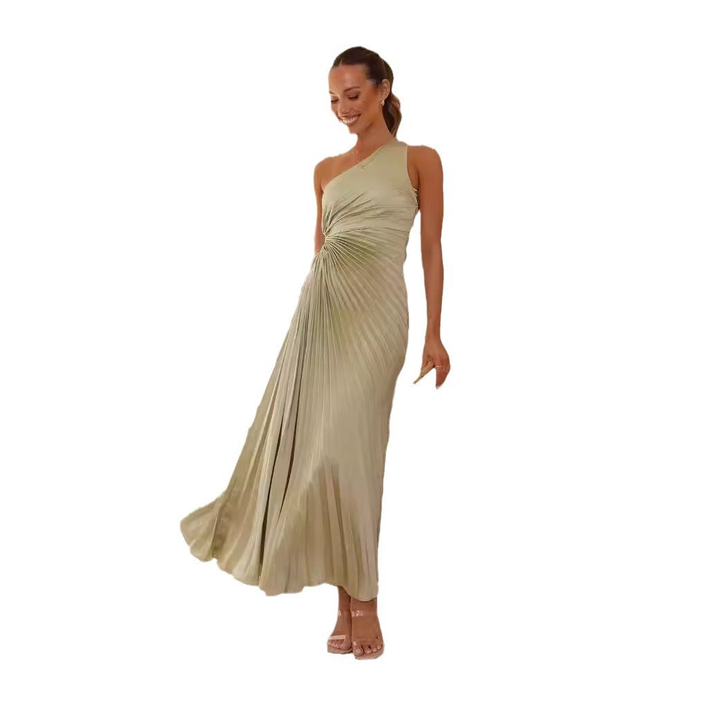 Women’s Maxi Dress with Refined Draping and Asymmetrical Design Mune Fashion
