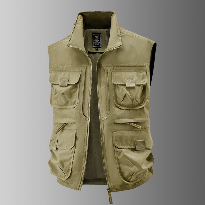 Men's outdoor utility vest with multiple pockets, reinforced inserts, and front zipper Mune Fashion