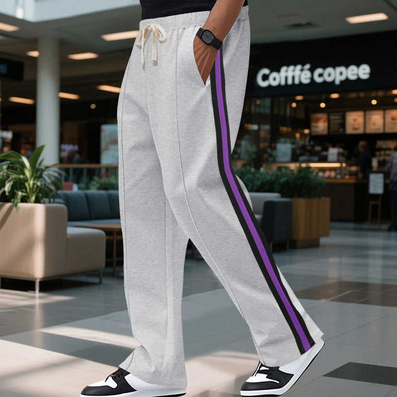 Men's loosely falling casual chinos with side contrast stripe and drawstring waistband Mune Fashion