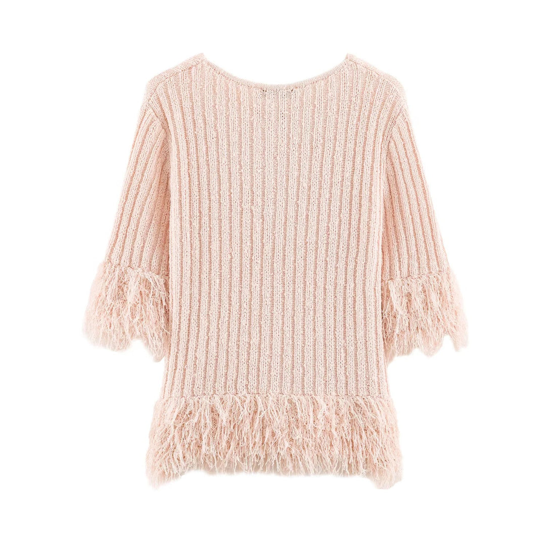 Women's cardigan with fringed trim and ribbed knit Mune Fashion