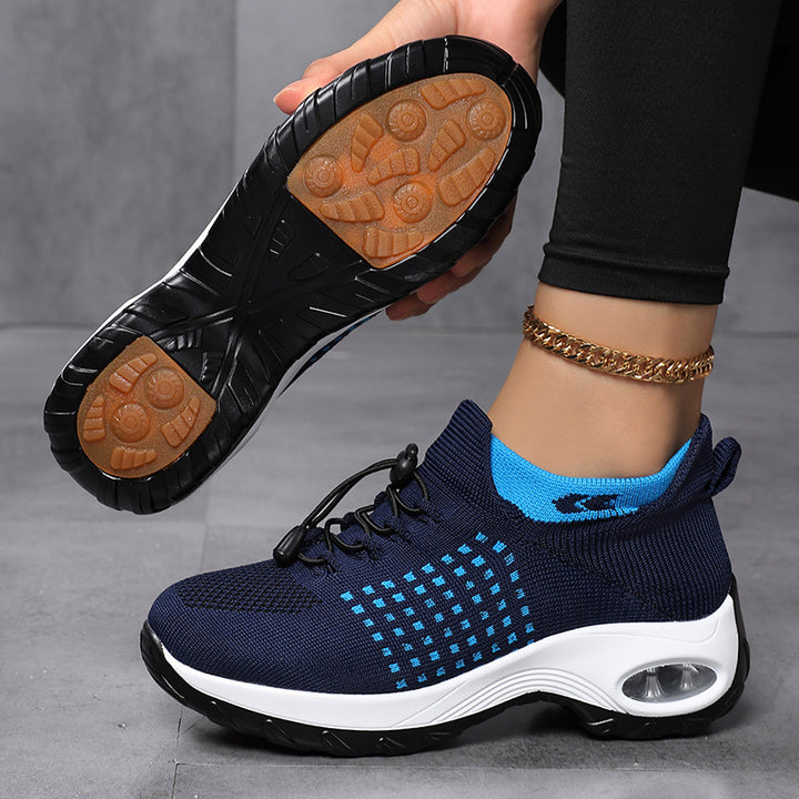 Women's breathable knitted platform sneakers with air cushion support and elastic shaft Mune Fashion