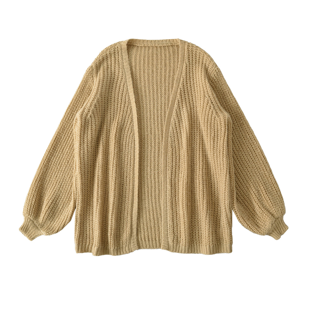 Women Open Chunky Knit Cardigan with Balloon Sleeves Mune Fashion