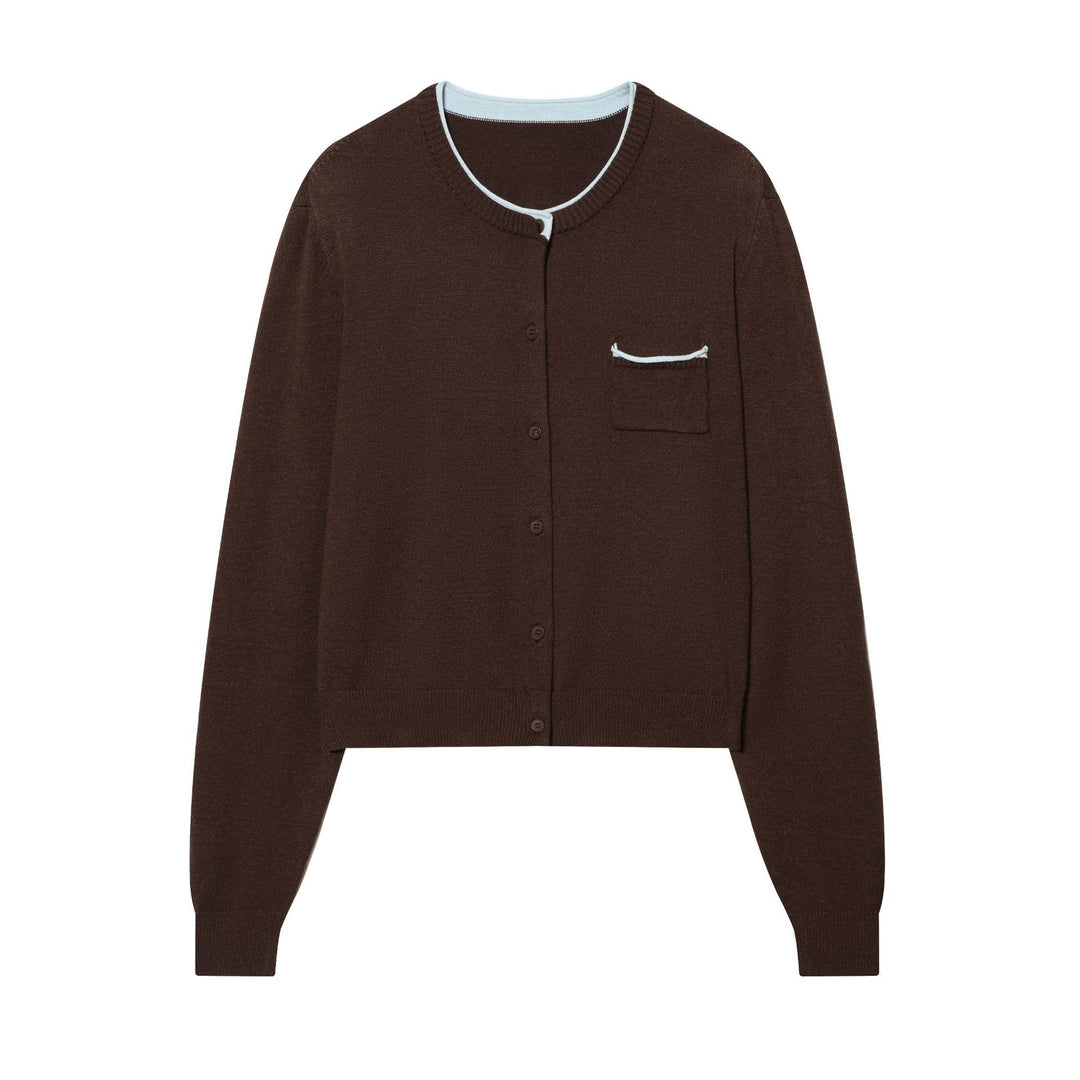 Women’s short-cut cardigan with contrast trim and patch pocket Mune Fashion