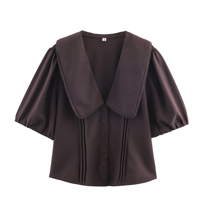 Ladies' blouse with oversized sailor collar, puff sleeves, and pleats Mune Fashion