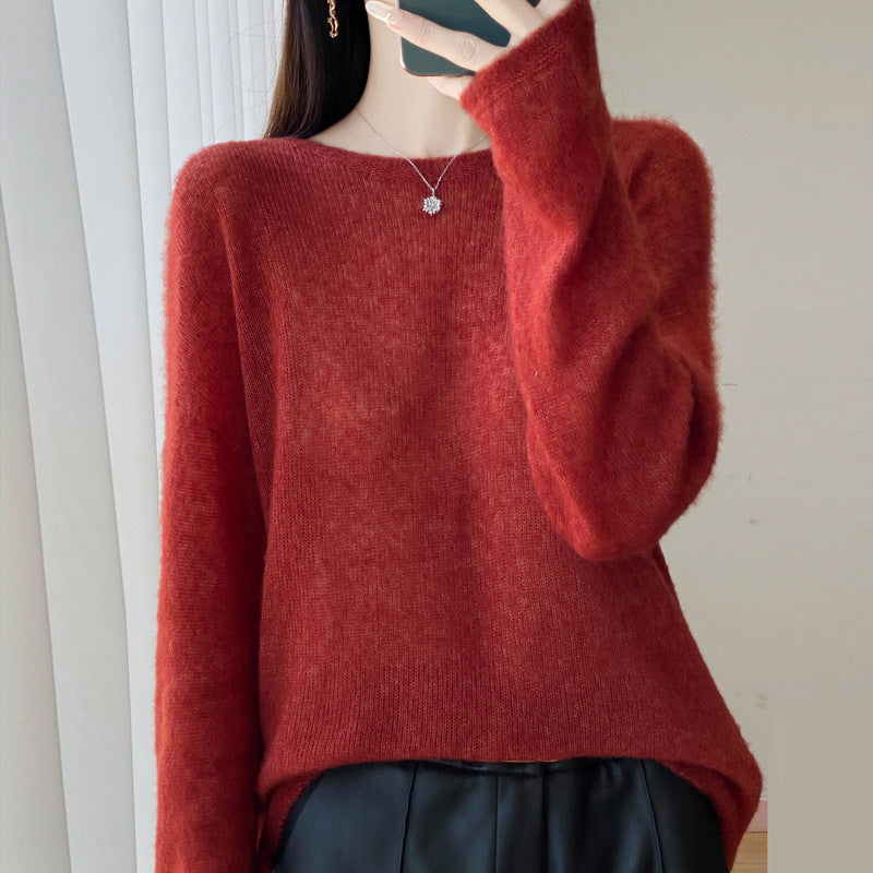 Women's Ultralight Mohair-Look Oversized Sweater with Boat Neck and Drop Shoulder Mune Fashion