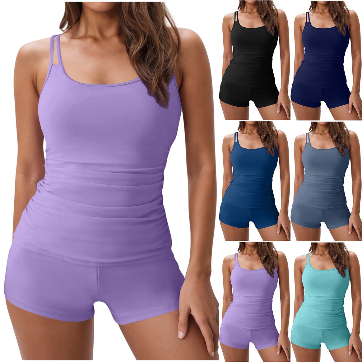 Women's figure-forming tankini set with gathered waist and double spaghetti straps Mune Fashion