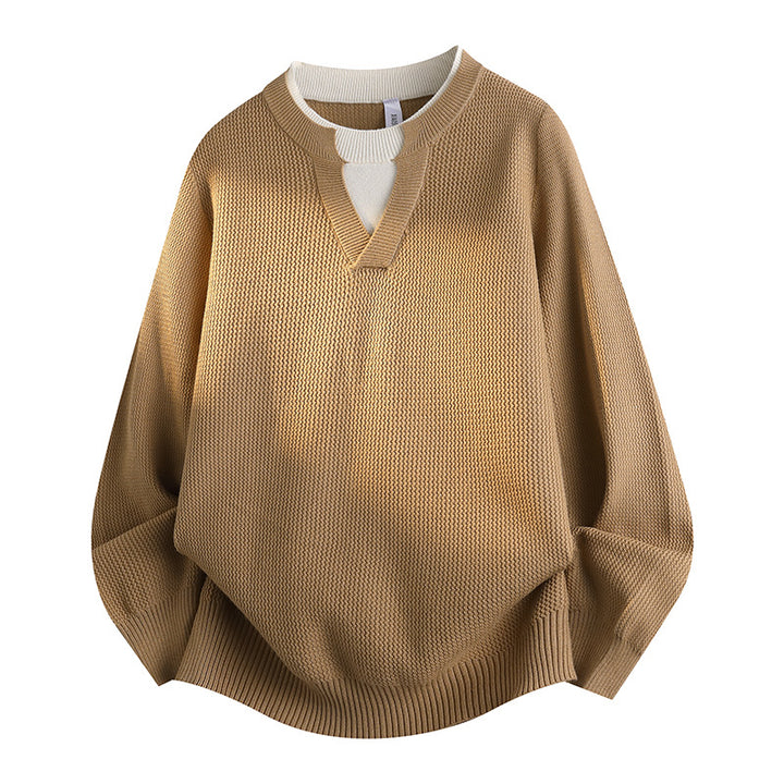 Women's Stylish Chunky Knit Sweater with V-Neck Mune Fashion