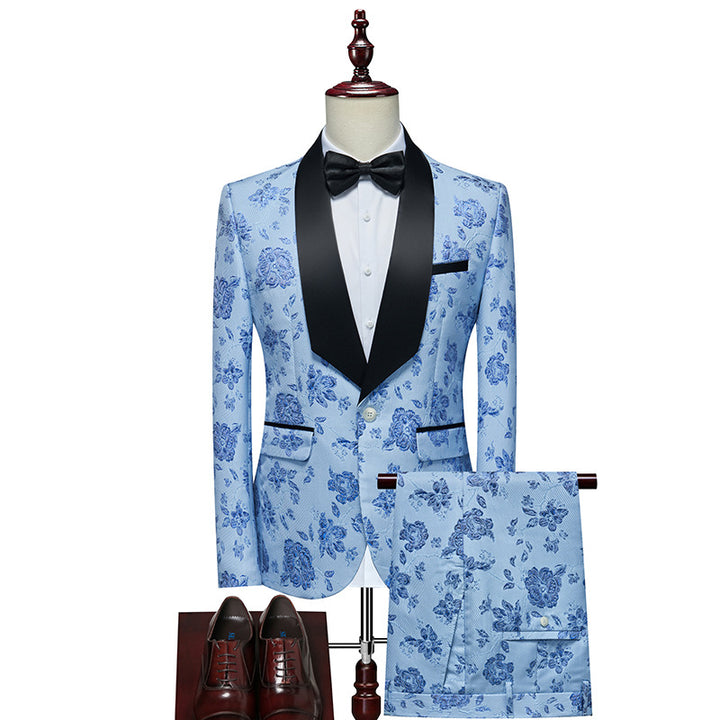 Men's Luxurious Three-Piece Tuxedo Set with Shawl Lapel and Floral Jacquard Mune Fashion