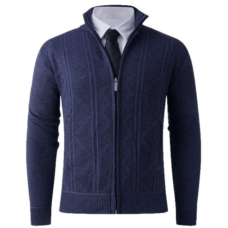 Men's knit zip jacket with stand-up collar and subtle diamond pattern Mune Fashion