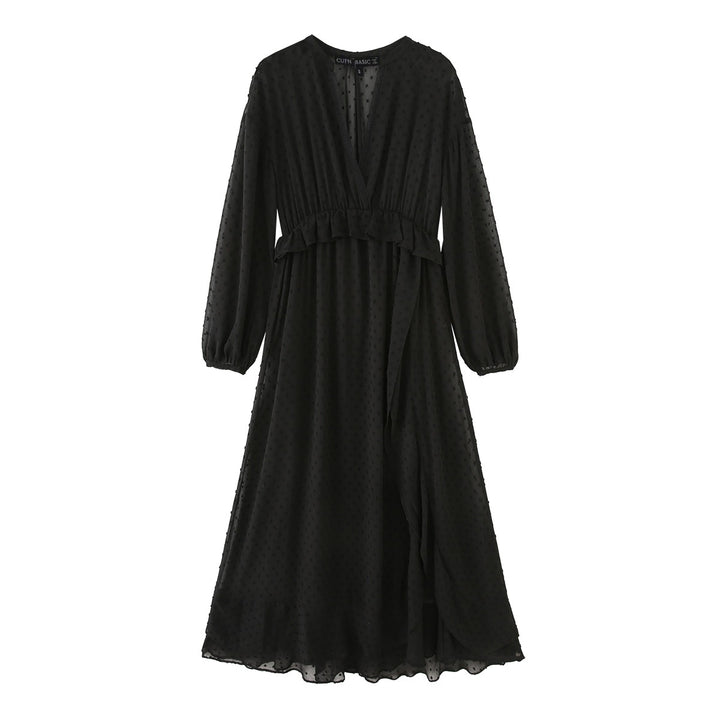 Women's airy chiffon midi dress with V-neck and ruffle waistband Mune Fashion