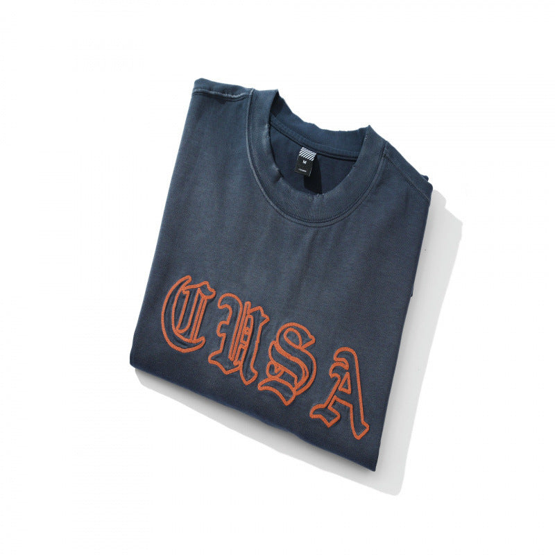 Unisex Oversize-Longsleeve Sweatshirt with Gothic Logo Embroidery and Washed Finish Mune Fashion