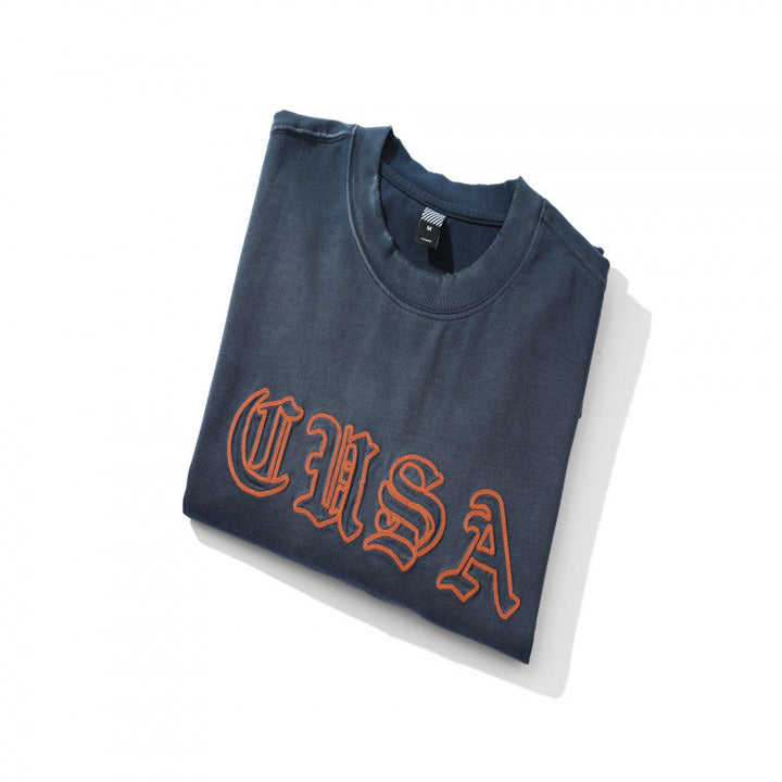 Unisex Oversize-Longsleeve Sweatshirt with Gothic Logo Embroidery and Washed Finish Mune Fashion