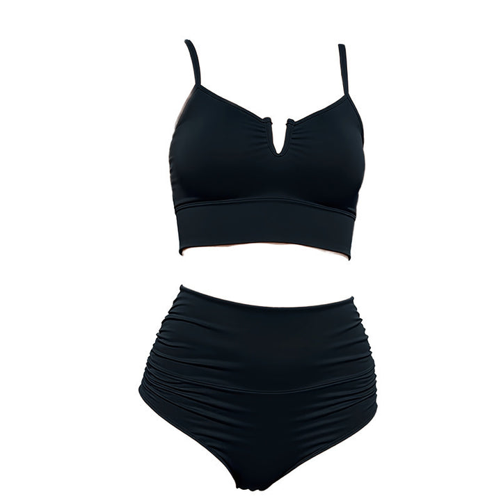 Women's High-Waisted Bikini Set with Refined V-Neckline and Ruched Design Mune Fashion