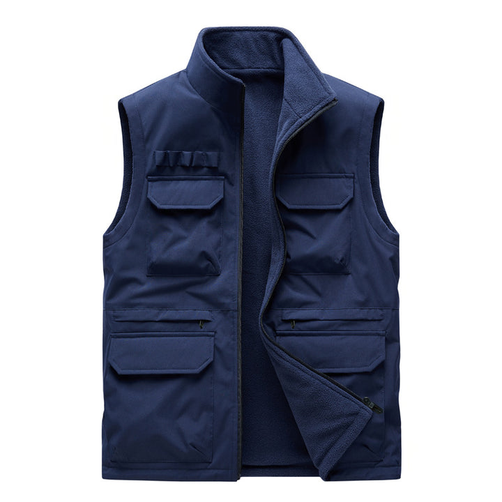Men's Outdoor Utility Vest with eight multifunctional pockets, durable cotton blend, and wind protection collar Mune Fashion