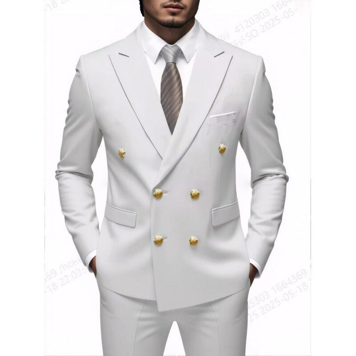 Men's double-breasted Slim-Fit suit with gold decorative buttons and slim business trousers Mune Fashion