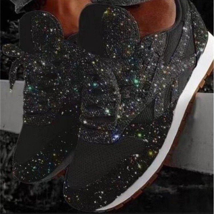 Women's Glitter Sneakers with Mesh Inserts and Treaded Rubber Sole Mune Fashion