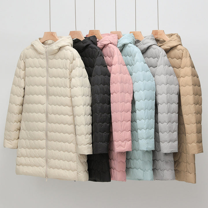 Women's Light Quilted Coat with Hood and Wavy Quilting Mune Fashion