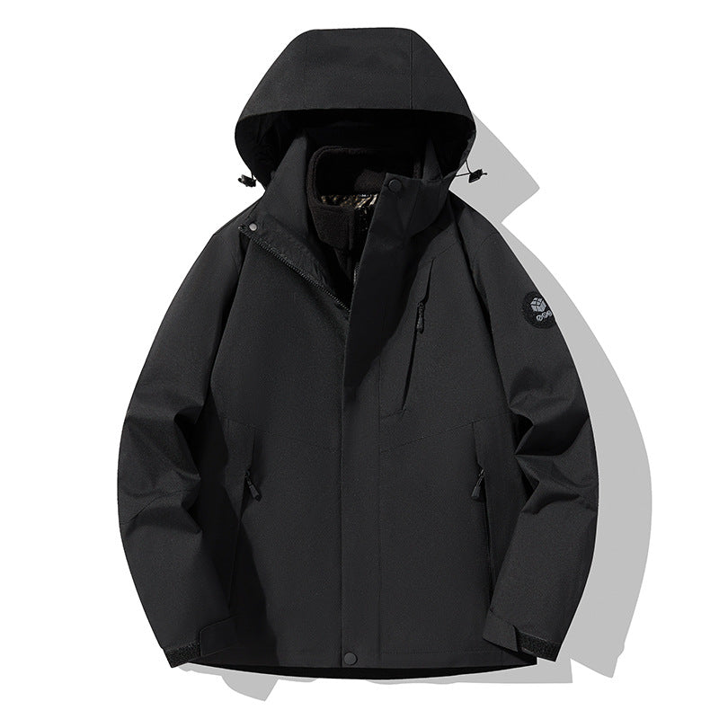 Men's three-layer breathable softshell trekking jacket with integrated fleece collar and adjustable hood Mune Fashion