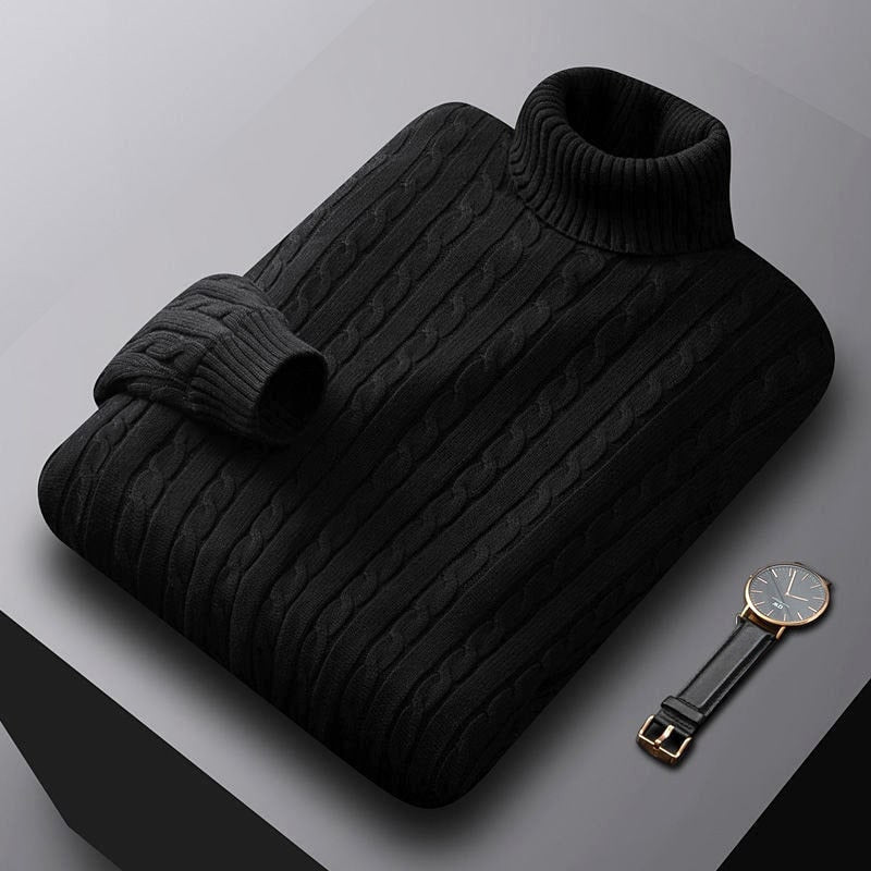 Men's chunky knitted turtleneck sweater with cable pattern and warming knit structure Mune Fashion