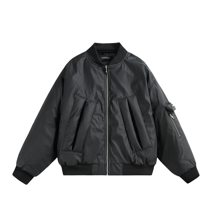Unisex Short Cut Oversized Puffer Jacket with Utility Arm Pocket and Ribbed Cuffs Mune Fashion