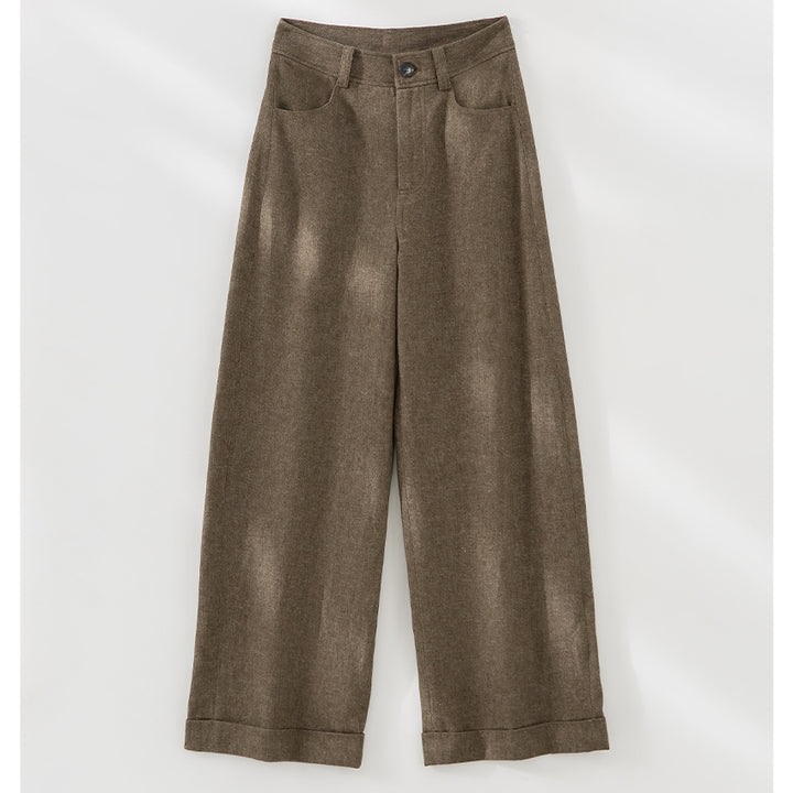 Women Wide High-Waist Jeans with Crease and Cuff Mune Fashion