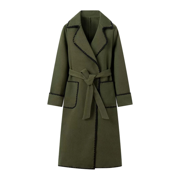 Women’s wrap coat made of wool blend with scalloped trim and tie belt Mune Fashion