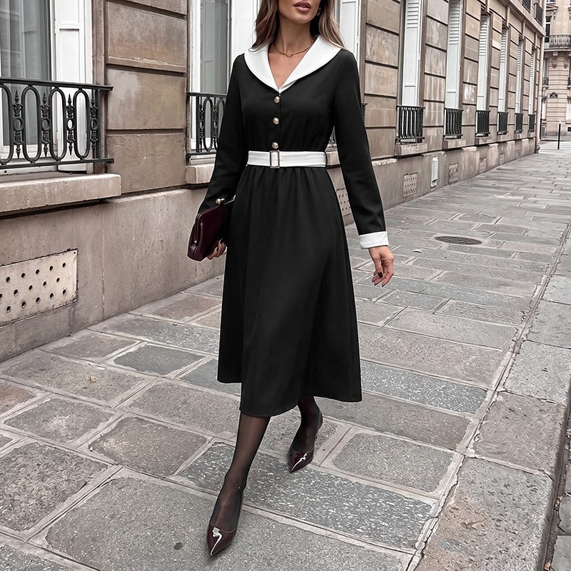 Ladies Elegant Wrap Dress with Shirt Collar and Belt Mune Fashion