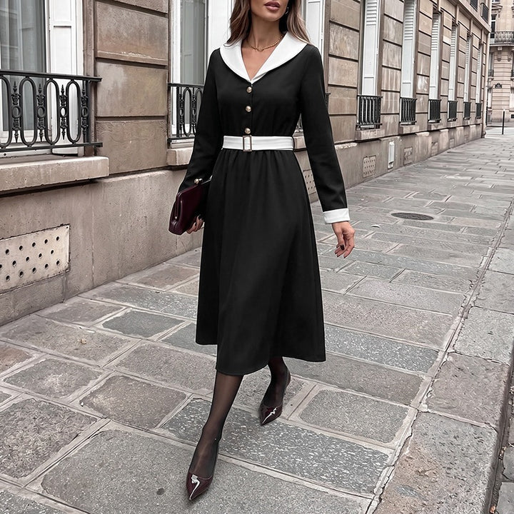 Ladies Elegant Wrap Dress with Shirt Collar and Belt Mune Fashion