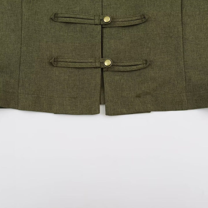 Women’s short jacket in Mandarin style with decorative toggle closures and tailored seam line Mune Fashion